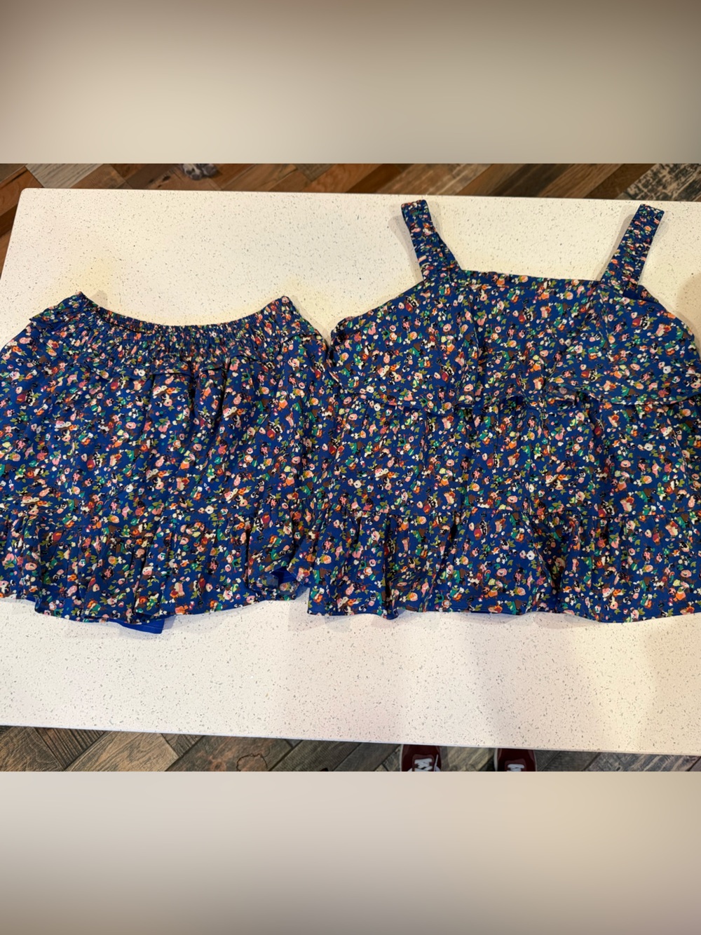 Joy Joy Royal Blue Floral Ruffle Skirt set